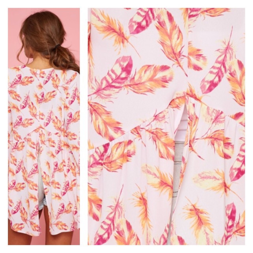 Feather Print Woven Kimono Cover Up - Picture 4 of 5